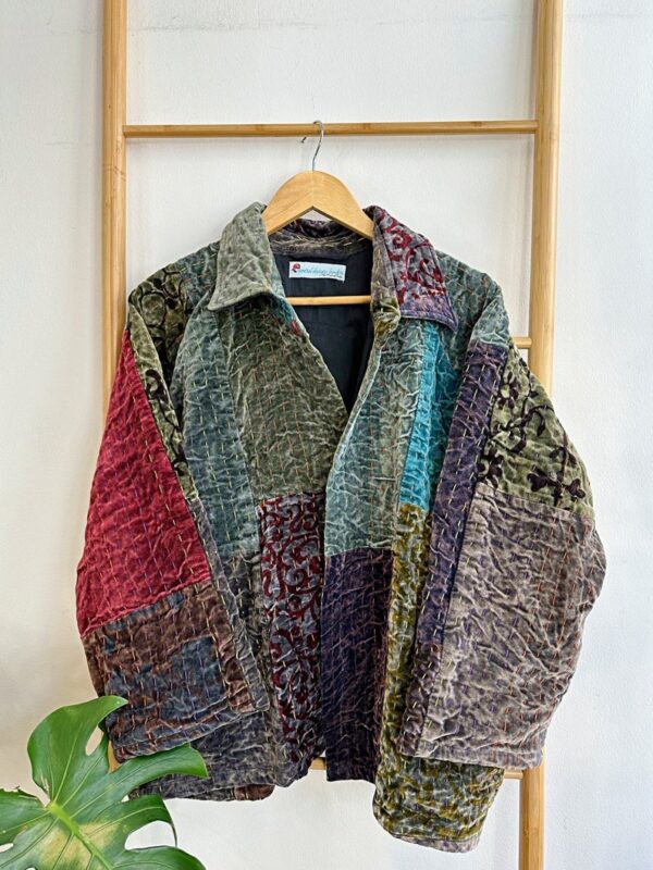 Luxury Velvet Boho Quirky Bolero Urban Chic Artisan Coat Patchwork Stonewash Jacket Winter Christmas Luxury Gift | Regal Classic Grey Love