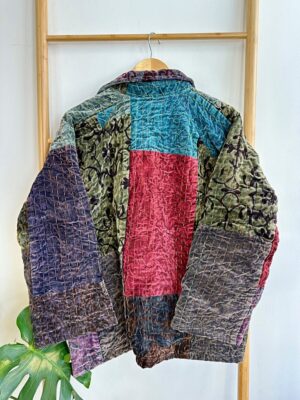 Luxury Velvet Boho Quirky Bolero Urban Chic Artisan Coat Patchwork Stonewash Jacket Winter Christmas Luxury Gift | Regal Classic Grey Love - Image 3