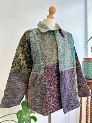 Luxury Velvet Boho Quirky Bolero Urban Chic Artisan Coat Patchwork Stonewash Jacket Winter Christmas Luxury Gift | Regal Classic Grey Love - Image 4
