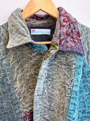 Luxury Velvet Boho Quirky Bolero Urban Chic Artisan Coat Patchwork Stonewash Jacket Winter Christmas Luxury Gift | Regal Classic Grey Love - Image 5