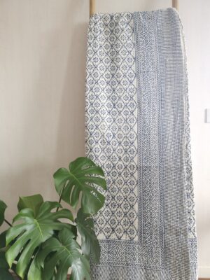 Kantha Stitch Pure Cotton Reversible Bed/Sofa Throw King Size | Handmade HandPrinted Floral Dohar | Diamond Weave Petal - Image 5