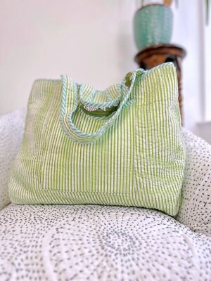 Quilted Cotton Handprinted Reversible Large Green Fish Tote Bag Eco friendly Sustainable Sturdy Grocery Shopping Handmade Artist Boho - Image 5