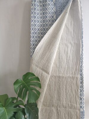 Kantha Stitch Pure Cotton Reversible Bed/Sofa Throw King Size | Handmade HandPrinted Floral Dohar | Diamond Weave Petal - Image 6