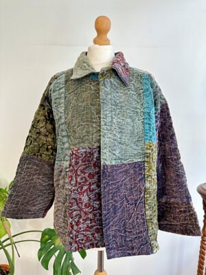Luxury Velvet Boho Quirky Bolero Urban Chic Artisan Coat Patchwork Stonewash Jacket Winter Christmas Luxury Gift | Regal Classic Grey Love - Image 7