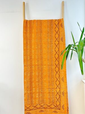Kantha Stitch Pure Cotton Reversible Bed/Sofa Throw King Size Handmade Indian Dohar Elegant Rustic Mustard Yellow Chevron Geometric Diamond - Image 2