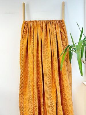 Kantha Stitch Pure Cotton Reversible Bed/Sofa Throw King Size Handmade Indian Dohar Elegant Rustic Mustard Yellow Chevron Geometric Diamond - Image 3