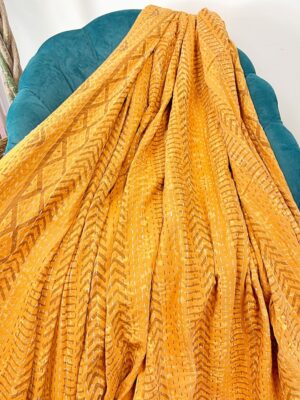 Kantha Stitch Pure Cotton Reversible Bed/Sofa Throw King Size Handmade Indian Dohar Elegant Rustic Mustard Yellow Chevron Geometric Diamond - Image 6