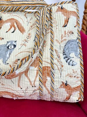 Quilted Cotton Handprinted Reversible Large Tote Bag Eco friendly Sustainable Sturdy Grocery Shopping Autumn Woodlands Fox Owl Sloth Deer - Image 5