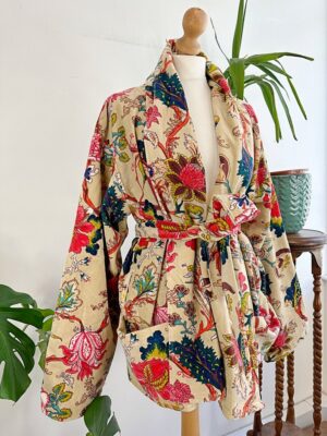 Luxury Velvet Boho Quirky Floral Layer Dinner Chic Coat Bomber Jacket Bolero Spring Lover Cosy Gift | Elegant Bright Beige Pink Teal - Image 10