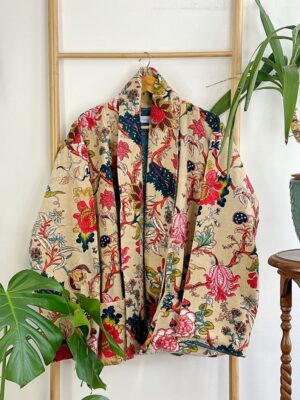 Luxury Velvet Boho Quirky Floral Layer Dinner Chic Coat Bomber Jacket Bolero Spring Lover Cosy Gift | Elegant Bright Beige Pink Teal - Image 2
