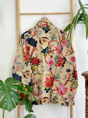 Luxury Velvet Boho Quirky Floral Layer Dinner Chic Coat Bomber Jacket Bolero Spring Lover Cosy Gift | Elegant Bright Beige Pink Teal - Image 3