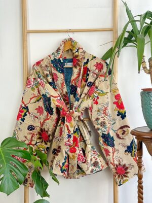 Luxury Velvet Boho Quirky Floral Layer Dinner Chic Coat Bomber Jacket Bolero Spring Lover Cosy Gift | Elegant Bright Beige Pink Teal - Image 4