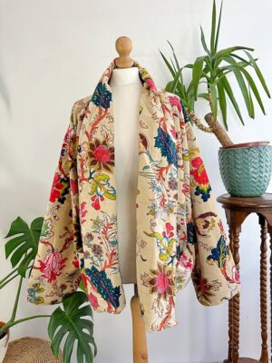 Luxury Velvet Boho Quirky Floral Layer Dinner Chic Coat Bomber Jacket Bolero Spring Lover Cosy Gift | Elegant Bright Beige Pink Teal - Image 7