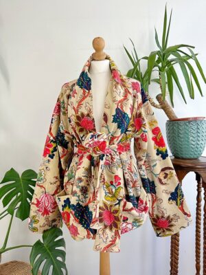 Luxury Velvet Boho Quirky Floral Layer Dinner Chic Coat Bomber Jacket Bolero Spring Lover Cosy Gift | Elegant Bright Beige Pink Teal - Image 8