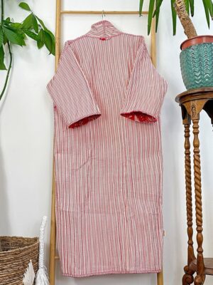 Quilted Unisex Pure Cotton Reversible Long Length Autumn Winter Dressing Kimono Robe Boho Indian Hand Block-print Red White Christmas Love - Image 4