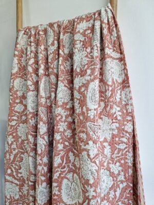 Kantha Stitch Pure Cotton Reversible Bed/Sofa Throw King Size Handmade Floral Indian Dohar Elegant Dusted Rose Peach Botanical Bloom - Image 2