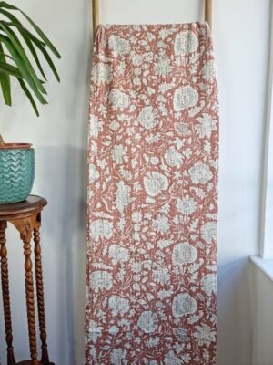 Kantha Stitch Pure Cotton Reversible Bed/Sofa Throw King Size Handmade Floral Indian Dohar Elegant Dusted Rose Peach Botanical Bloom - Image 4