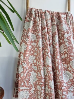 Kantha Stitch Pure Cotton Reversible Bed/Sofa Throw King Size Handmade Floral Indian Dohar Elegant Dusted Rose Peach Botanical Bloom - Image 5