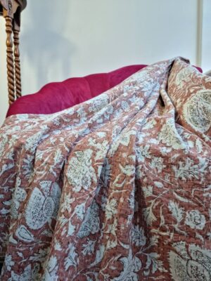 Kantha Stitch Pure Cotton Reversible Bed/Sofa Throw King Size Handmade Floral Indian Dohar Elegant Dusted Rose Peach Botanical Bloom - Image 6