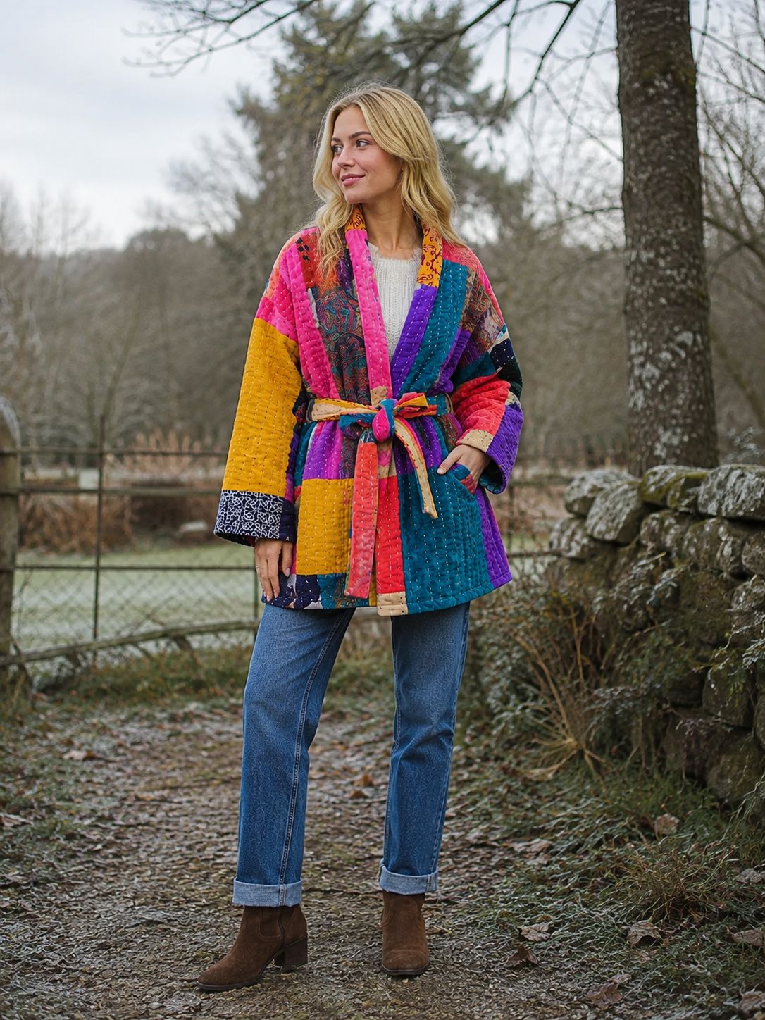 Luxury Velvet Boho Quirky Floral Layer Dinner Chic Coat Patchwork Jacket Winter Christmas Luxury Gift | Elegant Regal Classic Multicolour - Image 10