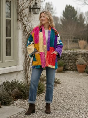 Luxury Velvet Boho Quirky Floral Layer Dinner Chic Coat Patchwork Jacket Winter Christmas Luxury Gift | Elegant Regal Classic Multicolour