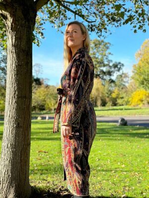 Luxury Pure Merino Boiled Wool Unisex Paisley Floral Kimono Jacket Robe | Persian Oriental Ruby Purple Teal Hues Desire | Winter Lover Gift - Image 2