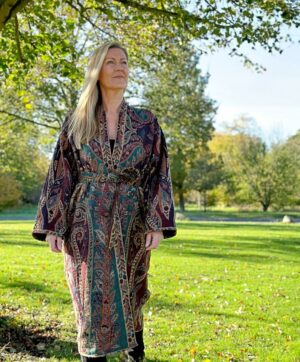 Luxury Pure Merino Boiled Wool Unisex Paisley Floral Kimono Jacket Robe | Persian Oriental Ruby Purple Teal Hues Desire | Winter Lover Gift - Image 3