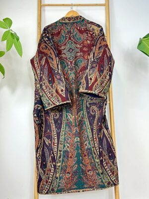 Luxury Pure Merino Boiled Wool Unisex Paisley Floral Kimono Jacket Robe | Persian Oriental Ruby Purple Teal Hues Desire | Winter Lover Gift - Image 8