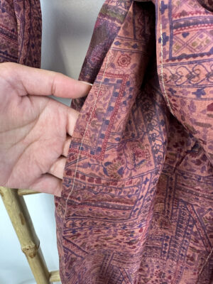 Pure Silk Reversible Recycled Vintage Sari Boho Luxury Kimonos Regal House Dressing Robe Elegant Red Beige Blue Tribal | Oriental Dream Love - Image 6