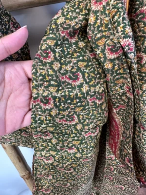 Pure Silk Reversible Recycled Vintage Sari Boho Luxury Kimonos Regal House Dressing Robe Elegant Red Beige Blue Tribal | Oriental Dream Love - Image 6