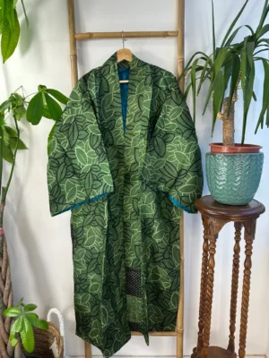 Pure Silk Reversible Recycled Vintage Sari Boho Luxury Kimonos Regal House Dressing Robe Elegant Red Beige Blue Tribal | Oriental Dream Love - Image 2
