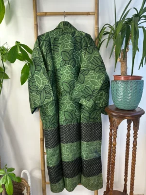 Pure Silk Reversible Recycled Vintage Sari Boho Luxury Kimonos Regal House Dressing Robe Elegant Red Beige Blue Tribal | Oriental Dream Love - Image 3