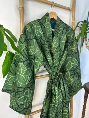 Pure Silk Reversible Recycled Vintage Sari Boho Luxury Kimonos Regal House Dressing Robe Elegant Red Beige Blue Tribal | Oriental Dream Love - Image 5