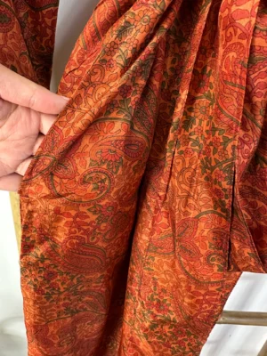 Pure Silk Reversible Recycled Vintage Sari Boho Luxury Kimonos Regal House Dressing Robe Elegant Red Beige Blue Tribal | Oriental Dream Love - Image 5