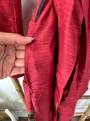 Pure Silk Reversible Recycled Vintage Sari Boho Luxury Kimonos Regal House Dressing Robe Elegant Red Beige Blue Tribal | Oriental Dream Love - Image 6