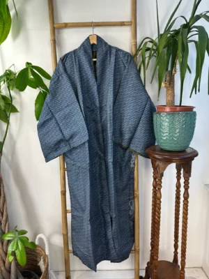 Pure Silk Reversible Recycled Vintage Sari Boho Luxury Kimonos Regal House Dressing Robe Elegant Red Beige Blue Tribal | Oriental Dream Love - Image 2