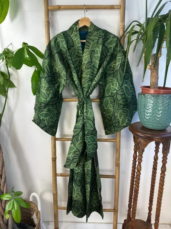 Pure Silk Reversible Recycled Vintage Sari Boho Luxury Kimonos Regal House Dressing Robe Elegant Red Beige Blue Tribal | Oriental Dream Love
