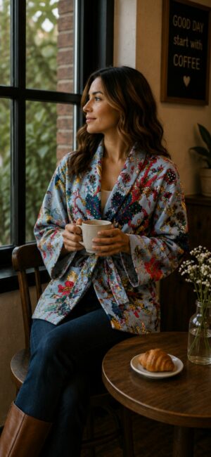 Luxury Velvet Boho Quirky Floral Layer Dinner Chic Coat Bomber Jacket Bolero Spring Gift | Elegant Pistachio Summer Grey Pink Teal