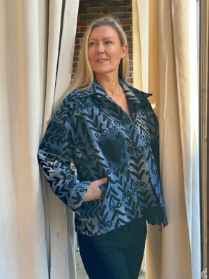Denim Recycled Patchwork Jacket Suzani Black Embroidery Boho Quirky Bolero Urban Chic Artisan Coat Luxury Christmas Gift Classic Blue Black - Image 6