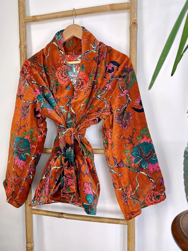 Luxury Velvet Boho Quirky Floral Layer Dinner Chic Coat Bomber Jacket Bolero Autumn Winter Christmas Gift | Elegant Royal Rust Orange Green