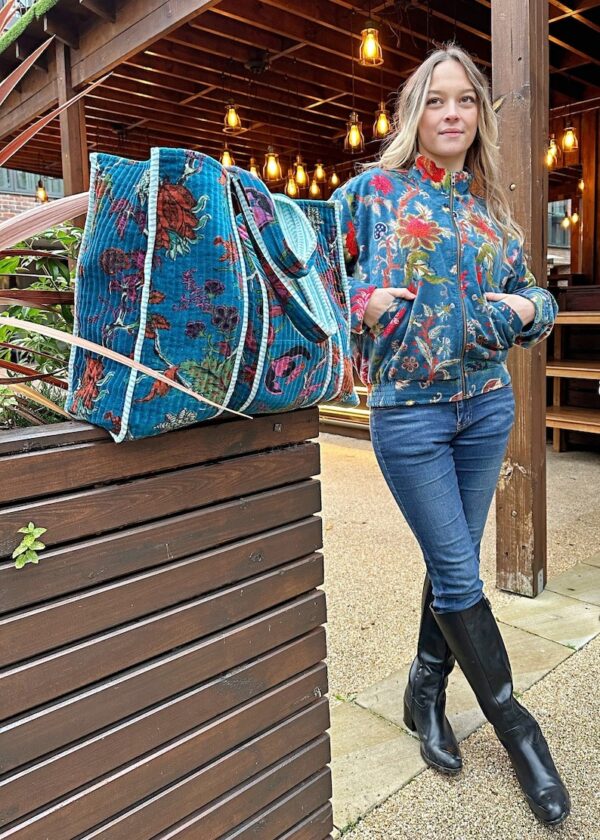 Quilted Velvet Cotton Reversible Extra Large Tote Bag Beach Weekender Eco friendly Sustainable Sturdy Grocery Shopping Rich Teal Pink Orange