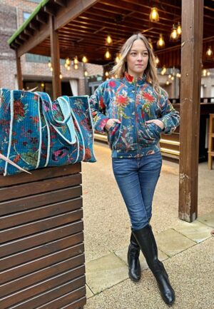 Quilted Velvet Cotton Reversible Extra Large Tote Bag Beach Weekender Eco friendly Sustainable Sturdy Grocery Shopping Rich Teal Pink Orange - Image 3