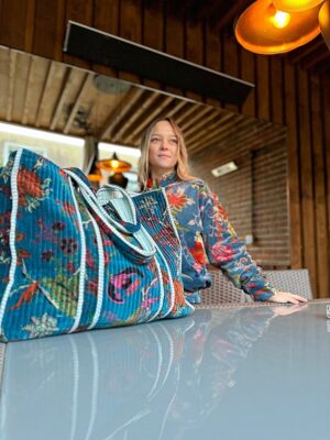 Quilted Velvet Cotton Reversible Extra Large Tote Bag Beach Weekender Eco friendly Sustainable Sturdy Grocery Shopping Rich Teal Pink Orange - Image 4