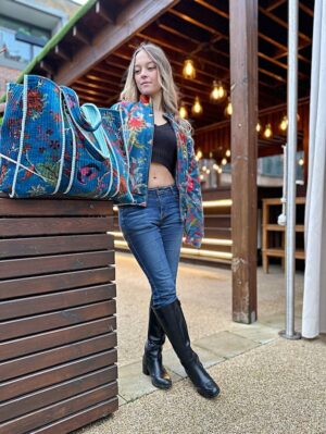 Quilted Velvet Cotton Reversible Extra Large Tote Bag Beach Weekender Eco friendly Sustainable Sturdy Grocery Shopping Rich Teal Pink Orange - Image 5