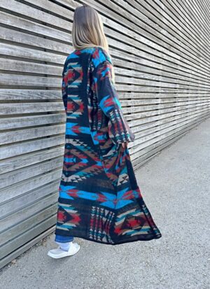 Unisex Yak Wool Blend Cosy Warm Kimono/Robe – Regal Black Red Turquoise Beige Aztec Print Geometric Aztec Diamond Triangles | Christmas Love - Image 2