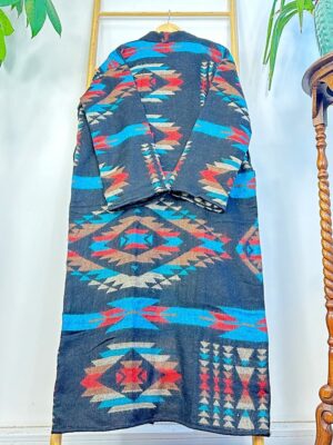 Unisex Yak Wool Blend Cosy Warm Kimono/Robe – Regal Black Red Turquoise Beige Aztec Print Geometric Aztec Diamond Triangles | Christmas Love - Image 8