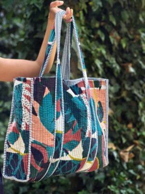 Quilted Velvet Cotton Reversible Extra Large Tote Bag Beach Weekender Eco friendly Sustainable Sturdy Grocery Shopping Summer Abstract Art - Image 2