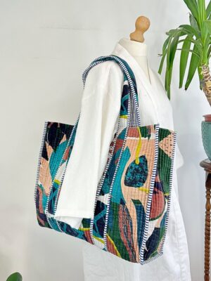 Quilted Velvet Cotton Reversible Extra Large Tote Bag Beach Weekender Eco friendly Sustainable Sturdy Grocery Shopping Summer Abstract Art - Image 3