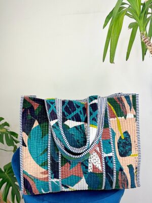 Quilted Velvet Cotton Reversible Extra Large Tote Bag Beach Weekender Eco friendly Sustainable Sturdy Grocery Shopping Summer Abstract Art - Image 5