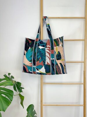 Quilted Velvet Cotton Reversible Extra Large Tote Bag Beach Weekender Eco friendly Sustainable Sturdy Grocery Shopping Summer Abstract Art - Image 6